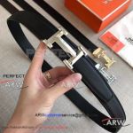 Perfect Replica High Quality Hermes Black Leather Belt Stainless Steel Buckle
